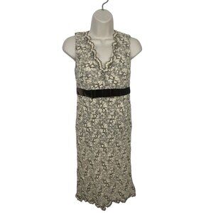 ANNA SUI Women's Size 2 Cream/Brown Midi Length 2010's Sheath Dress